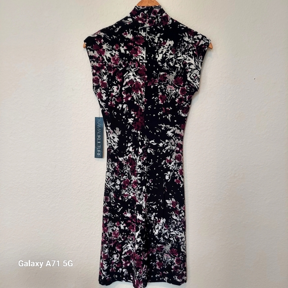 NWT Kamali Kulture Cap Sleeve Side Draped Dress Black Abstract Floral Sz… - Picture 4 of 17